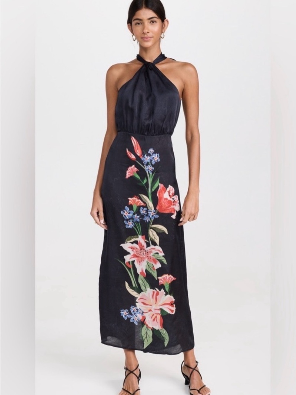 Chufy Black Floral Halter Maxi Dress - Elegant Evening
